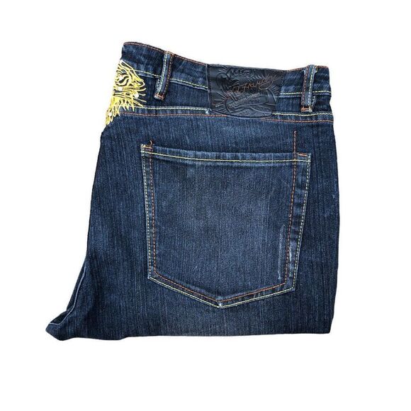 Ed Hardy By Christian Audigier Embroidered Jeans Size 40 Blue - Picture 8 of 14